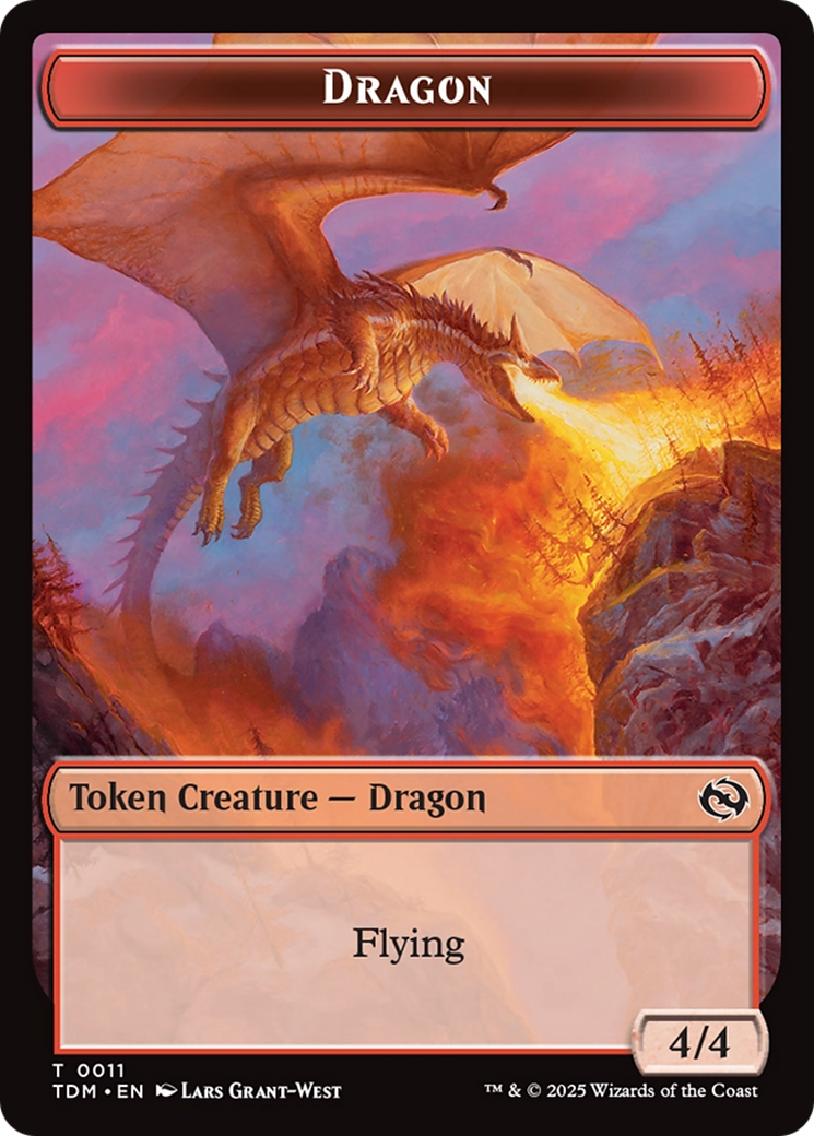 Dragon (0011) // Warrior Double-Sided Token [Tarkir: Dragonstorm Tokens] | Chromatic Games