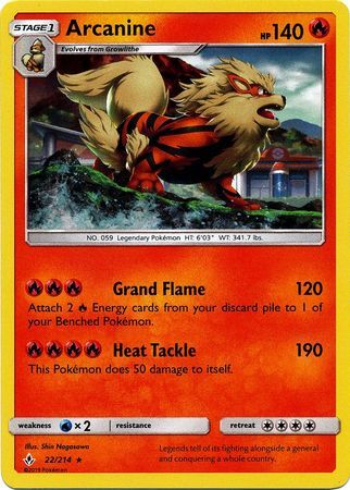 Arcanine (22/214) (Cosmos Holo) [Sun & Moon: Unbroken Bonds] | Chromatic Games