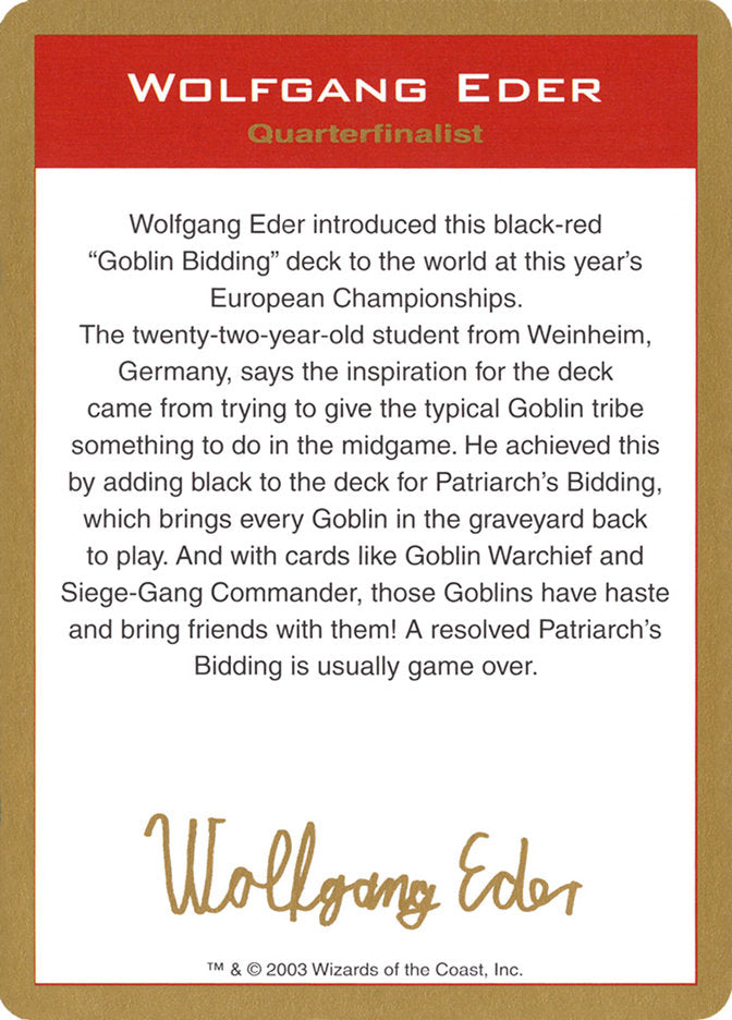 Wolfgang Eder Bio [World Championship Decks 2003] | Chromatic Games