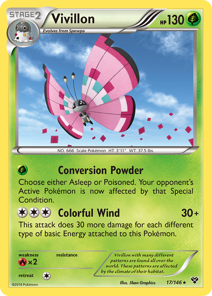 Vivillon (17/146) (Meadow Form/Pink Wings) [XY: Base Set] | Chromatic Games