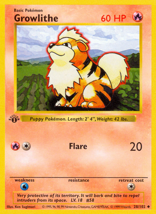 Growlithe (28/102) (Shadowless) [Base Set 1st Edition] | Chromatic Games