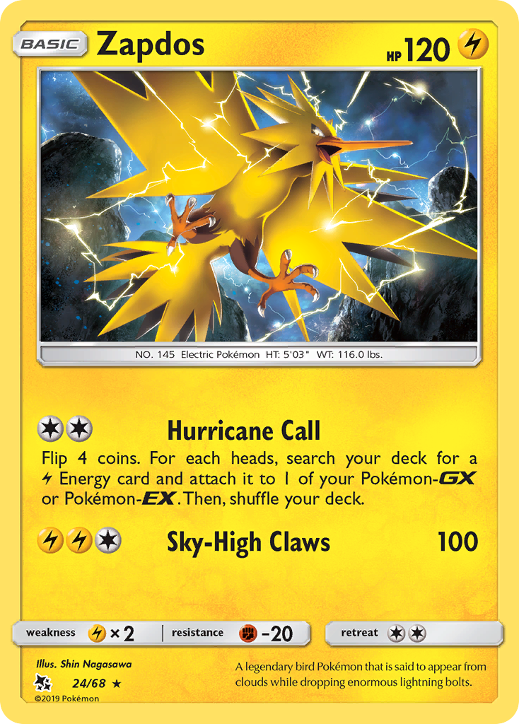 Zapdos (24/68) [Sun & Moon: Hidden Fates] | Chromatic Games