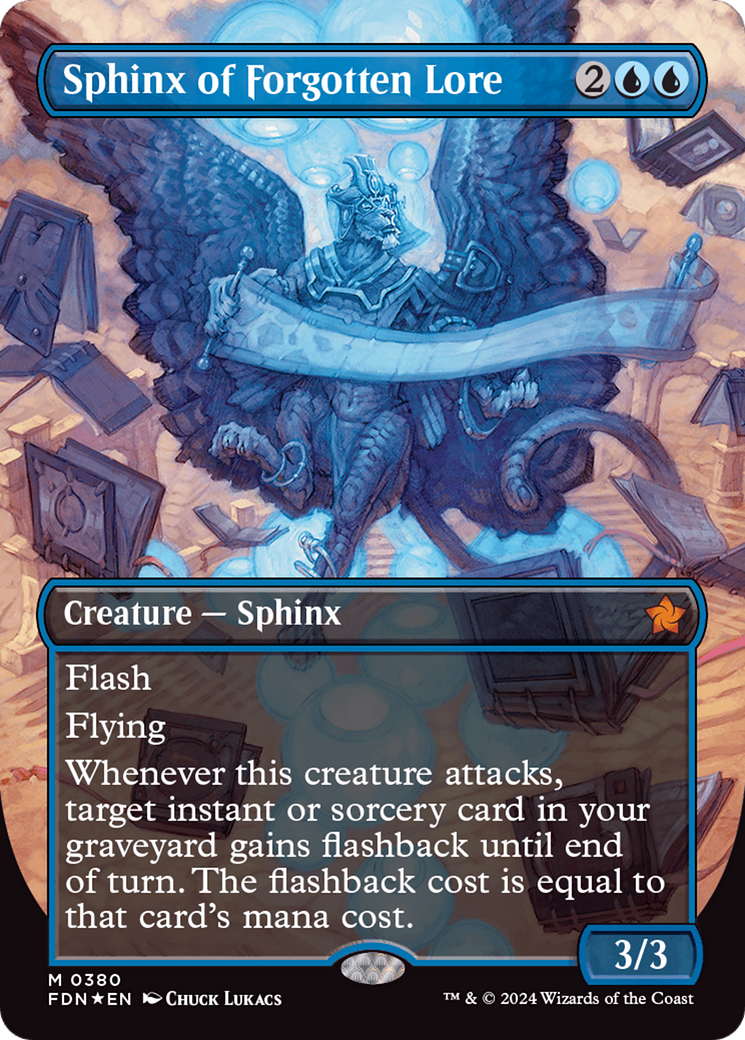 Sphinx of Forgotten Lore (Borderless) (Mana Foil) [Foundations] | Chromatic Games