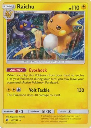 Raichu (41/147) (Cosmos Holo) [Sun & Moon: Burning Shadows] | Chromatic Games