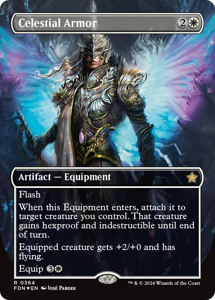 Celestial Armor (Borderless) (Mana Foil) [Foundations] | Chromatic Games