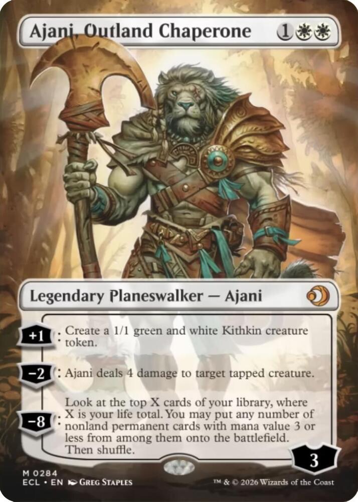 Ajani, Outland Chaperone 284 (Lorwyn Eclipsed)  - Borderless Foil | Chromatic Games