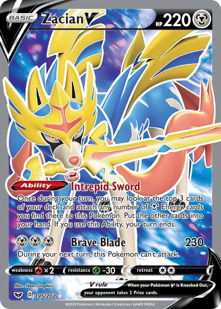 Zacian V Full Art 195/202 (SWSH01: Sword & Shield Base Set)  - Holofoil | Chromatic Games