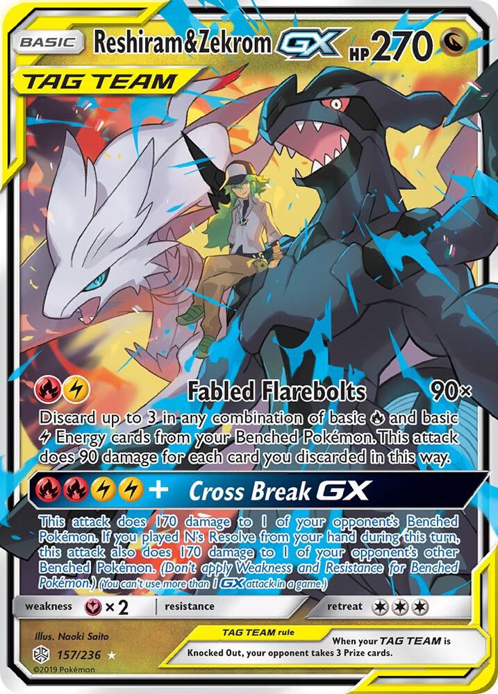 Reshiram and Zekrom GX 157/236 (SM - Cosmic Eclipse)  - Holofoil | Chromatic Games