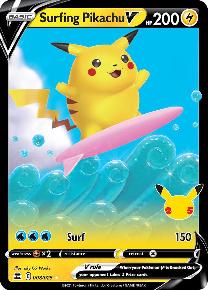 Surfing Pikachu V 008/025 (Celebrations)  - Holofoil | Chromatic Games