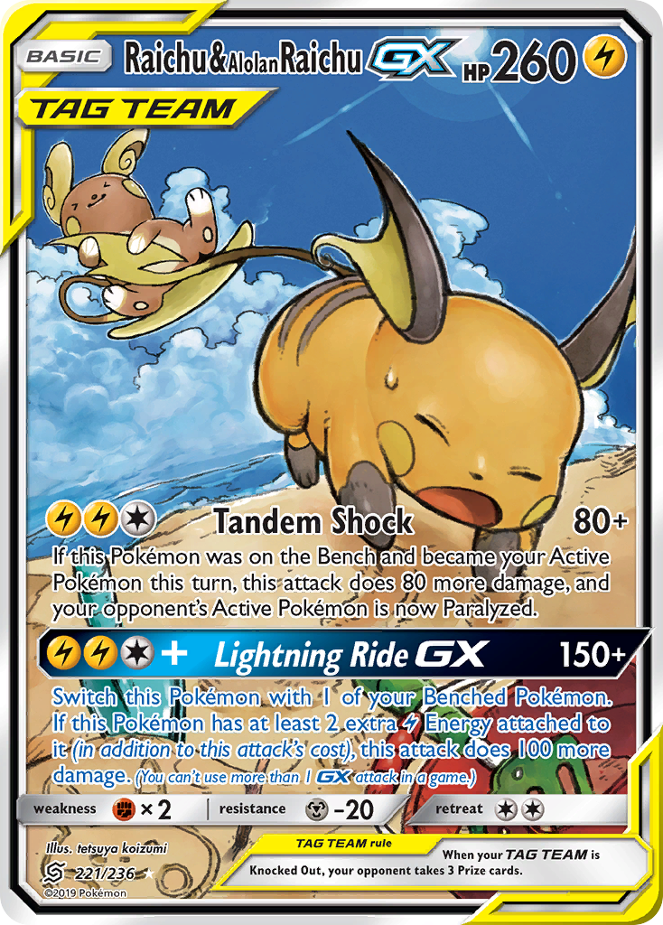 Raichu & Alolan Raichu GX (221/236) [Sun & Moon: Unified Minds] | Chromatic Games