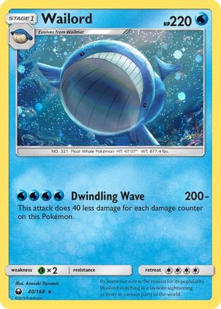 Wailord (40/168) (Cosmos Holo) [Sun & Moon: Celestial Storm] | Chromatic Games