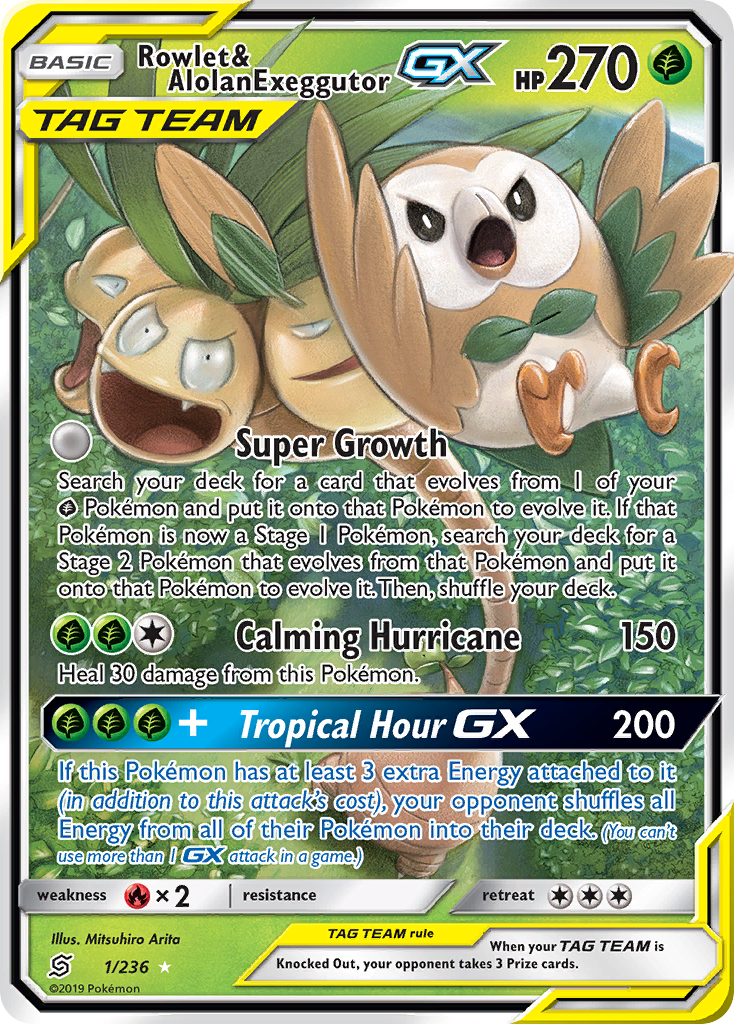 Rowlet & Alolan Exeggutor GX (1/236) [Sun & Moon: Unified Minds] | Chromatic Games