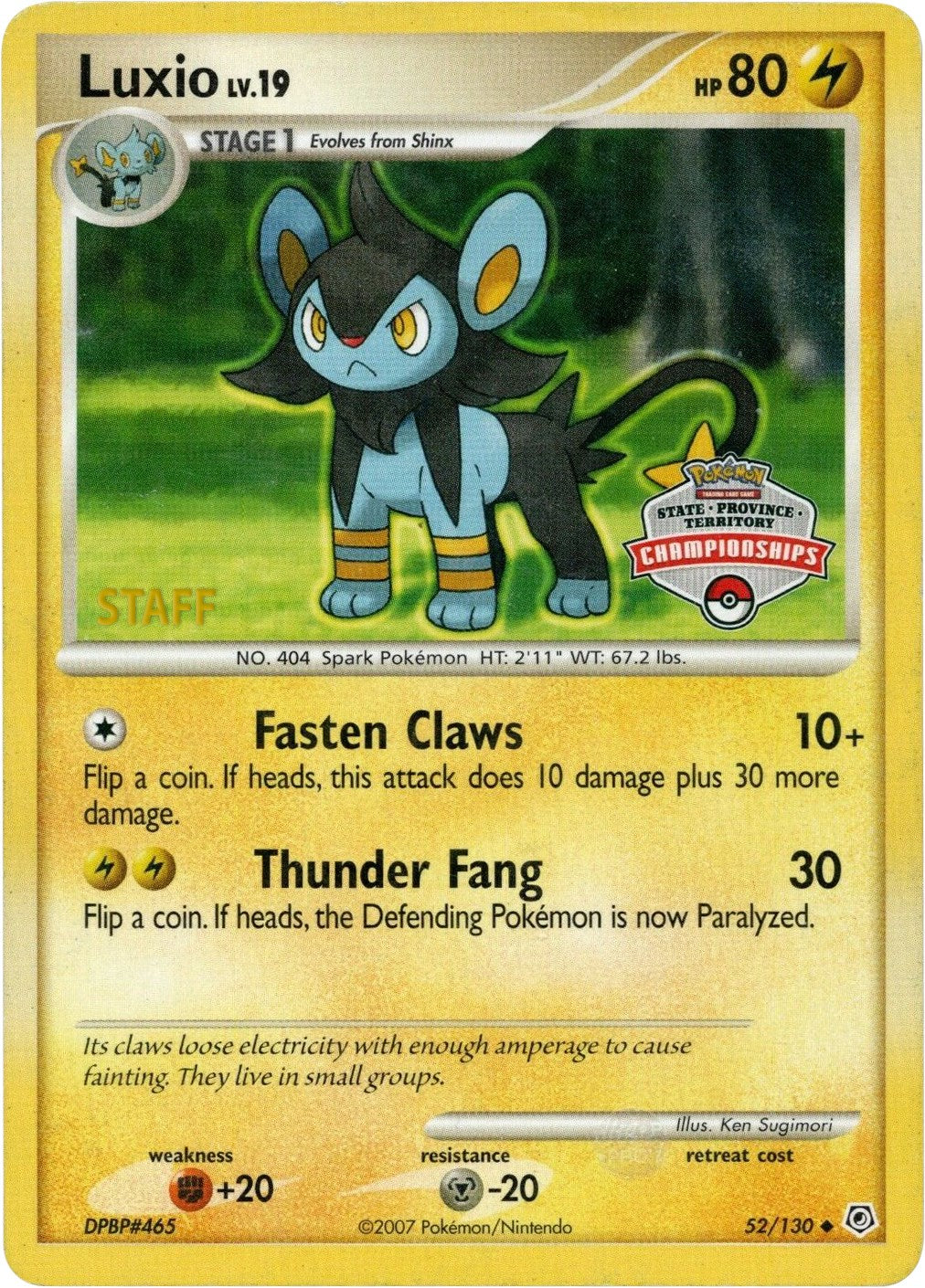 Luxio (52/130) (State Championship Staff Promo) [Diamond & Pearl: Base Set] | Chromatic Games