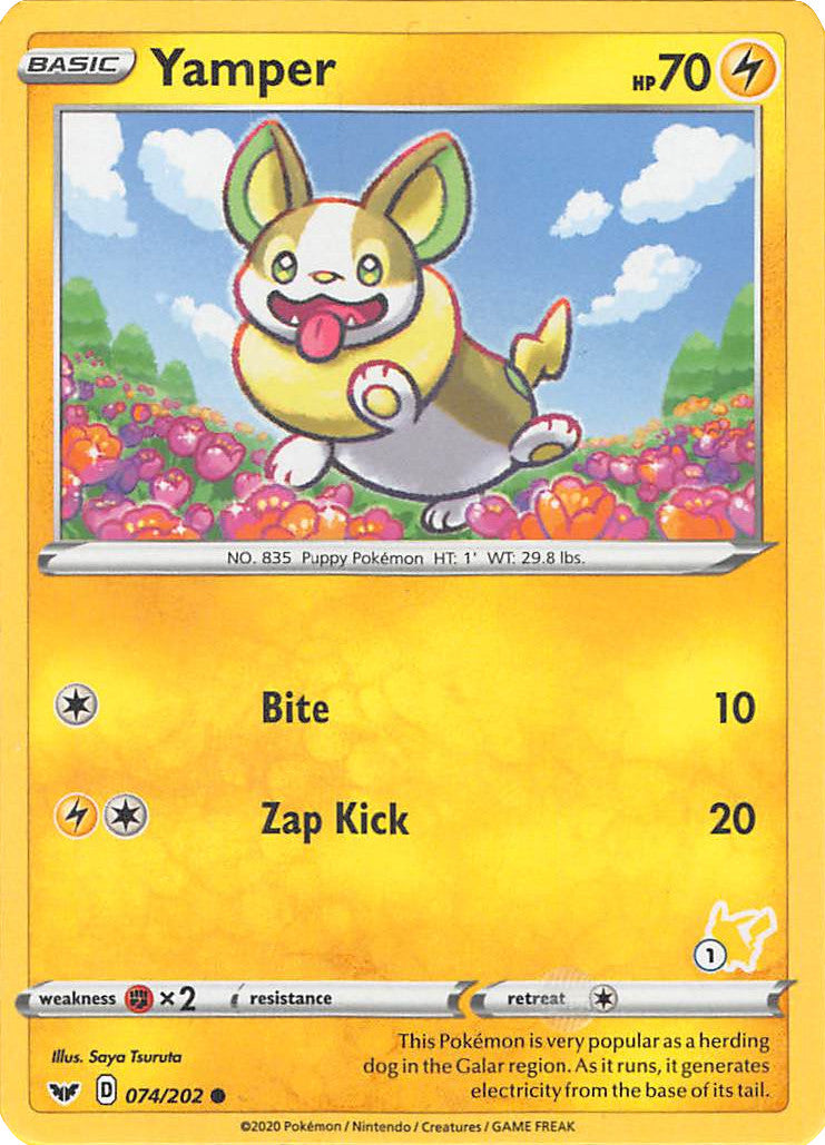 Yamper (074/202) (Pikachu Stamp #1) [Battle Academy 2022] | Chromatic Games