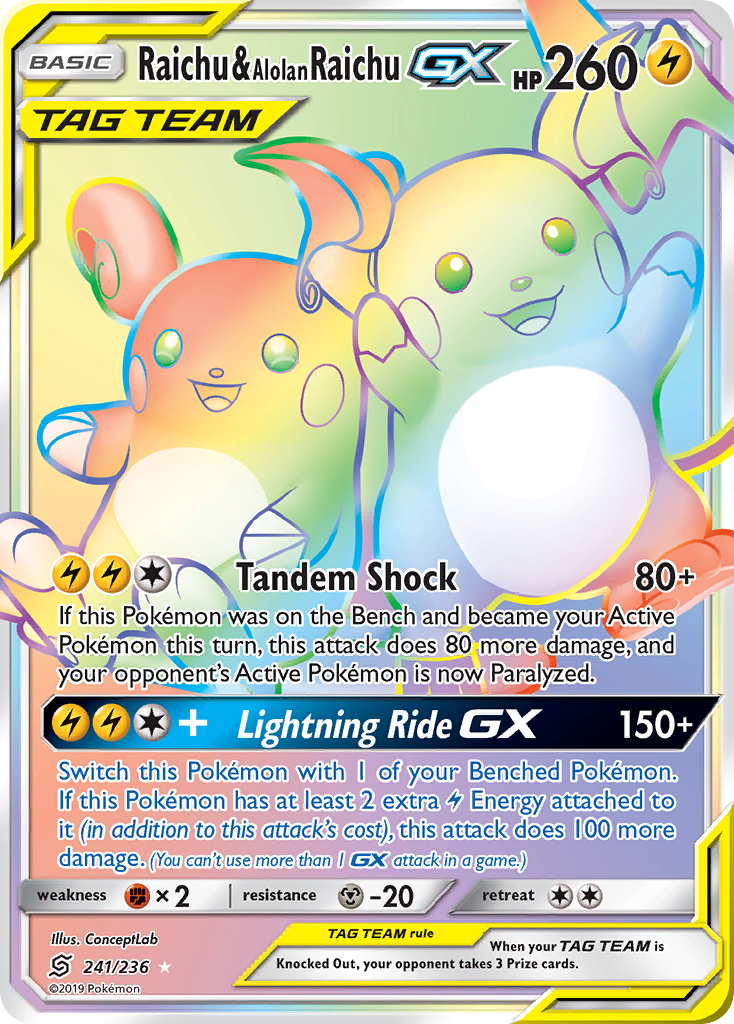 Raichu & Alolan Raichu GX (241/236) [Sun & Moon: Unified Minds] | Chromatic Games