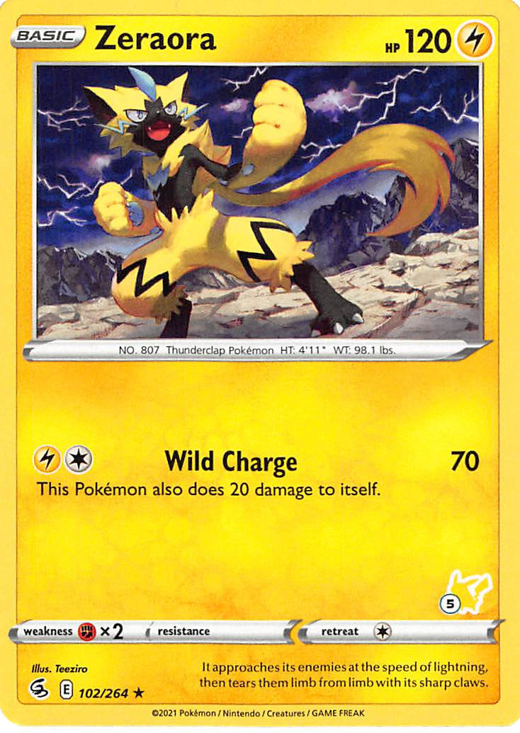 Zeraora (102/264) (Pikachu Stamp #5) [Battle Academy 2022] | Chromatic Games