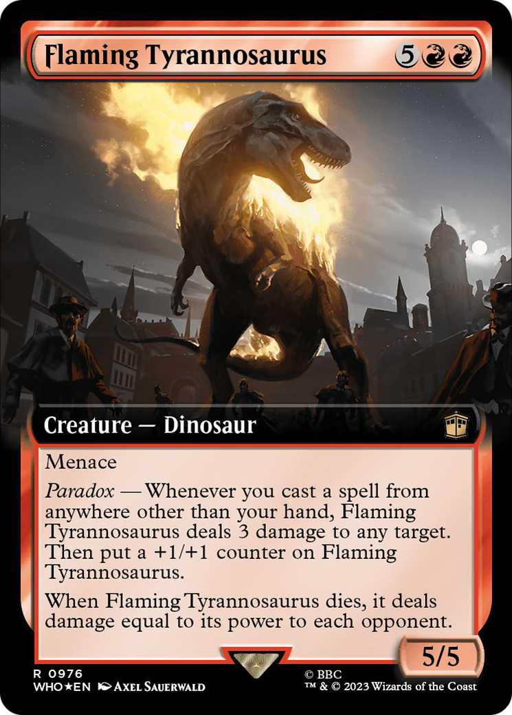 Flaming Tyrannosaurus (Extended Art) (Surge Foil) [Doctor Who] | Chromatic Games