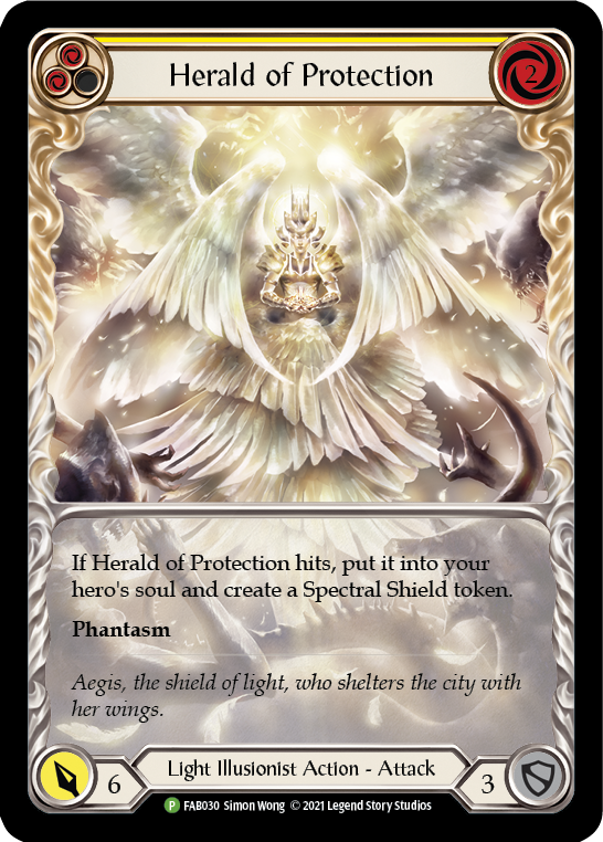 Herald of Protection (Yellow Extended Art) [FAB030] (Promo)  Rainbow Foil | Chromatic Games