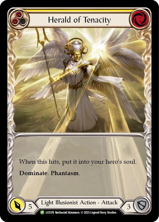 Herald of Tenacity (Yellow) [LGS174] (Promo)  Rainbow Foil | Chromatic Games