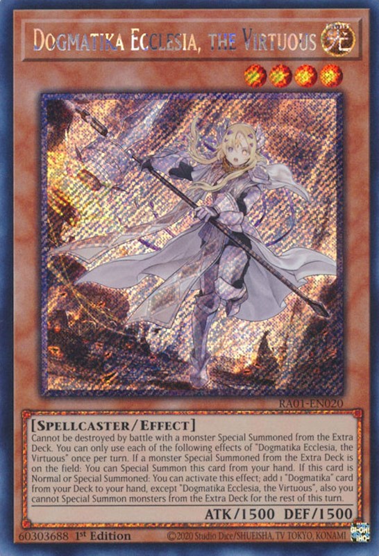 Dogmatika Ecclesia, the Virtuous [RA01-EN020] Platinum Secret Rare | Chromatic Games