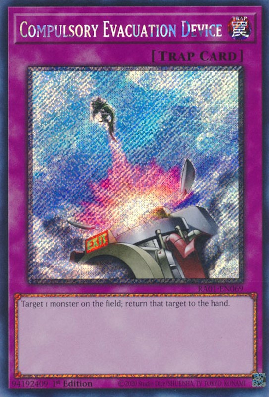 Compulsory Evacuation Device [RA01-EN069] Platinum Secret Rare | Chromatic Games