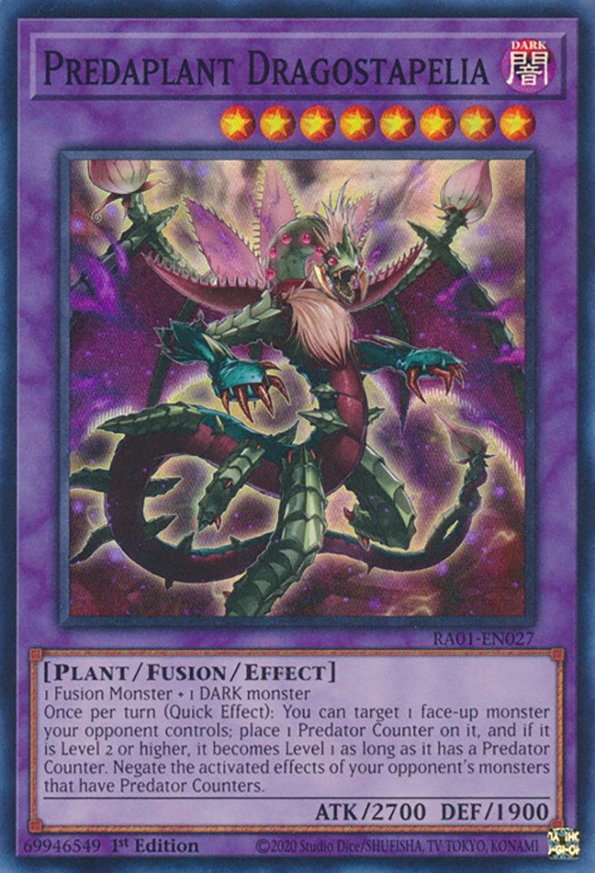 Predaplant Dragostapelia [RA01-EN027] Super Rare | Chromatic Games