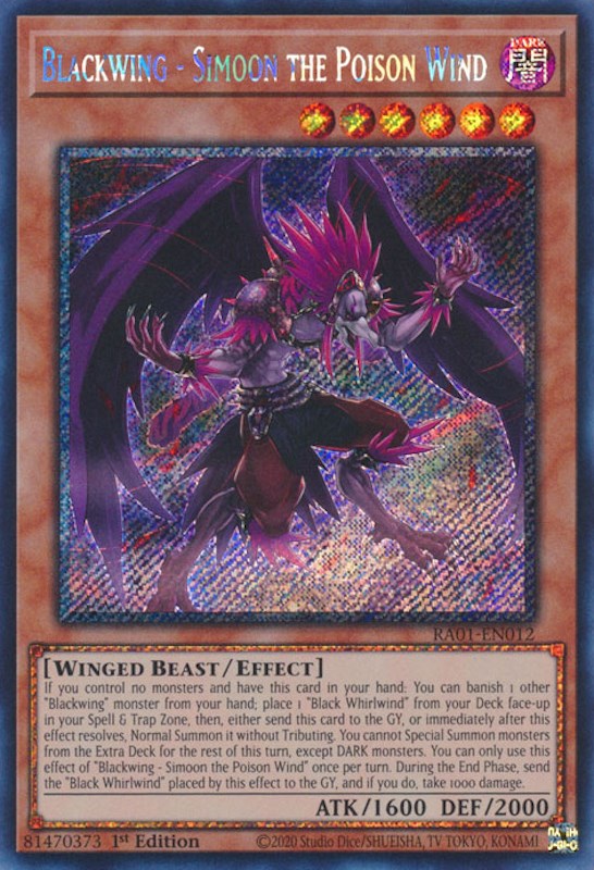 Blackwing - Simoon the Poison Wind [RA01-EN012] Platinum Secret Rare | Chromatic Games