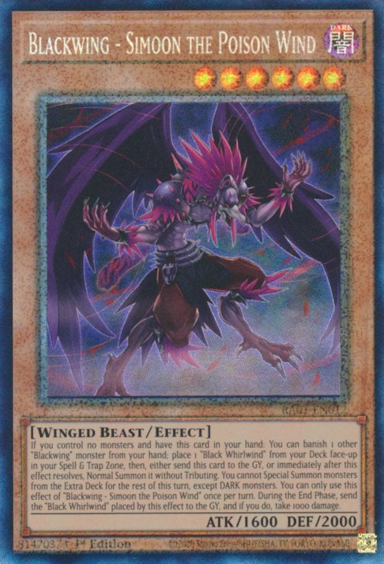 Blackwing - Simoon the Poison Wind [RA01-EN012] Prismatic Collector's Rare | Chromatic Games