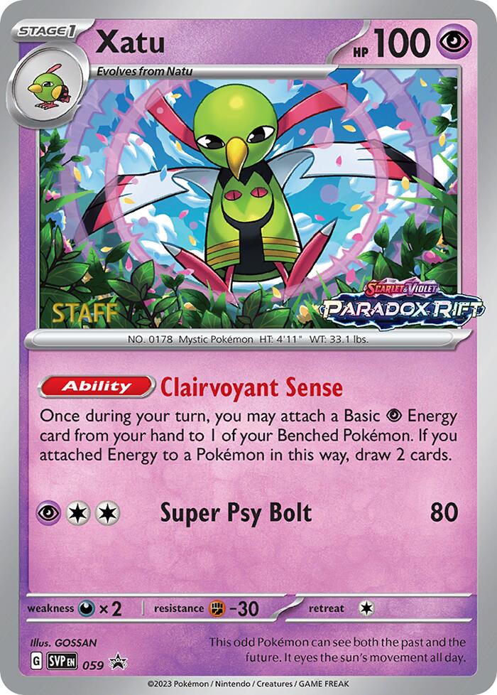 Xatu (059) (Staff Prerelease Promo) [Scarlet & Violet: Black Star Promos] | Chromatic Games