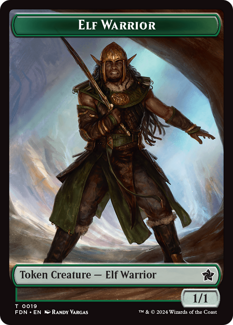Emblem - Vivien Reid // Elf Warrior Double-Sided Token [Foundations Tokens] | Chromatic Games