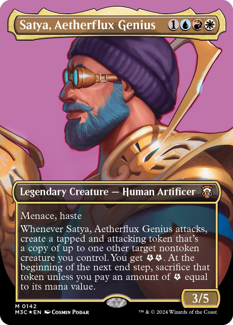 Satya, Aetherflux Genius (Borderless) (Ripple Foil) [Modern Horizons 3 Commander] | Chromatic Games