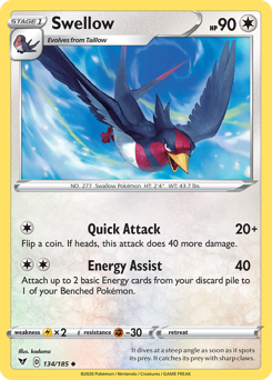 Swellow (134/185) [Sword & Shield: Vivid Voltage] | Chromatic Games