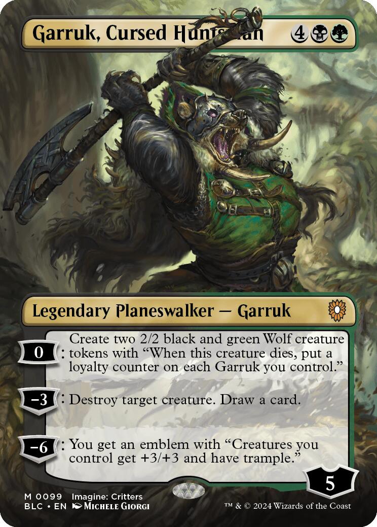 Garruk, Cursed Huntsman (Borderless) [Bloomburrow Commander] | Chromatic Games