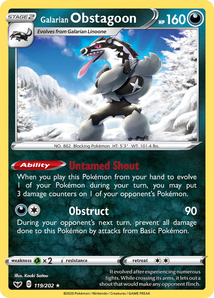 Galarian Obstagoon (119/202) (Theme Deck Exclusive) [Sword & Shield: Base Set] | Chromatic Games