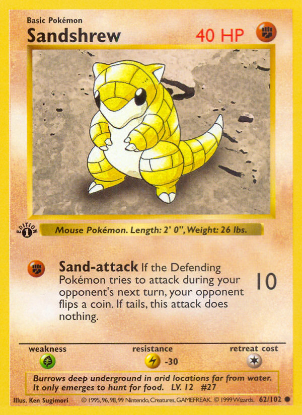 Sandshrew (62/102) (Shadowless) [Base Set 1st Edition] | Chromatic Games