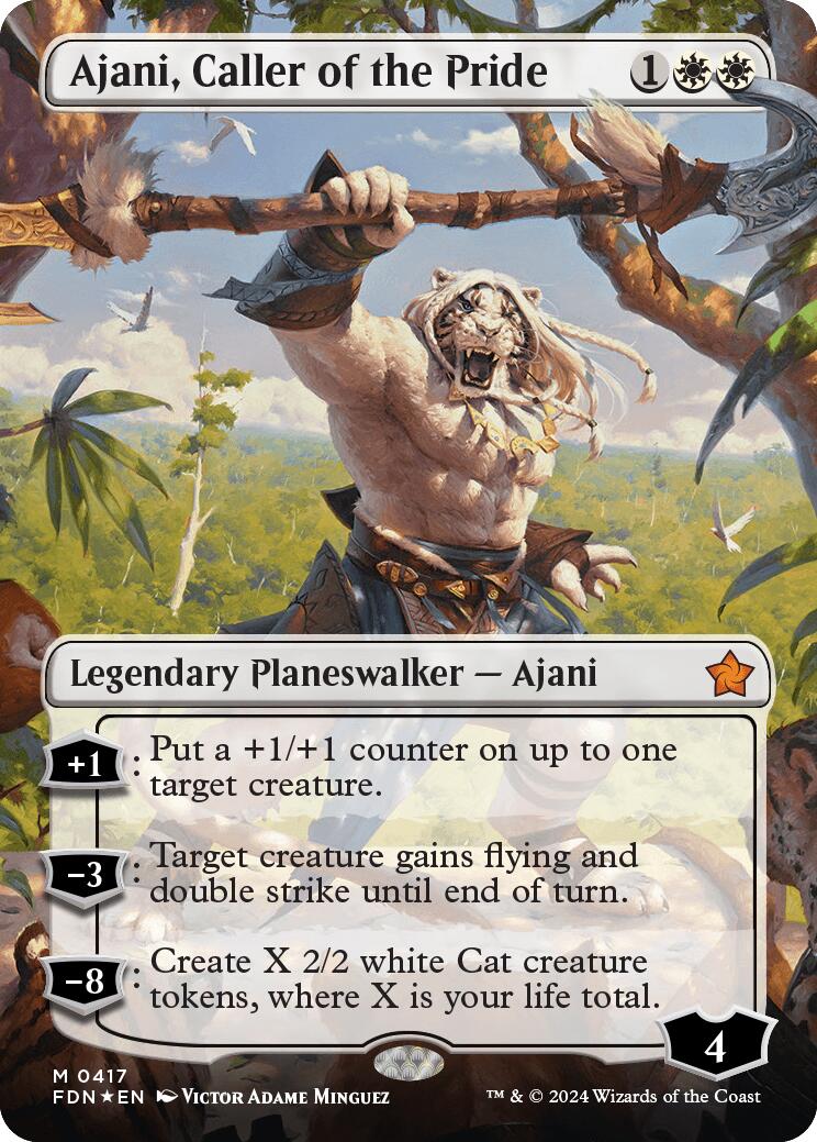 Ajani, Caller of the Pride (Borderless) (Mana Foil) [Foundations] | Chromatic Games