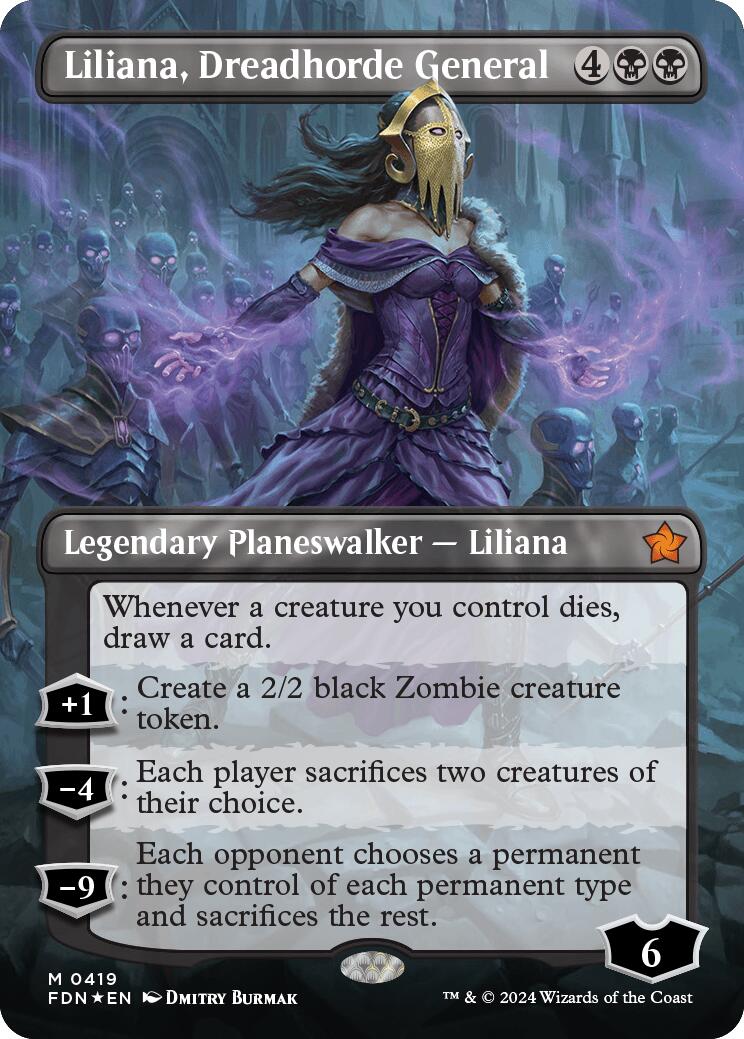 Liliana, Dreadhorde General (Borderless) (Mana Foil) [Foundations] | Chromatic Games