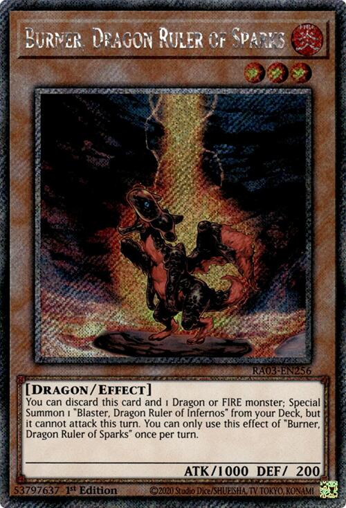 Burner, Dragon Ruler of Sparks (Platinum Secret Rare) [RA03-EN256] Platinum Secret Rare | Chromatic Games