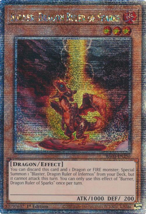 Burner, Dragon Ruler of Sparks (Quarter Century Secret Rare) [RA03-EN256] Quarter Century Secret Rare | Chromatic Games