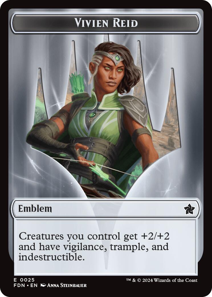 Emblem - Vivien Reid // Elf Warrior Double-Sided Token [Foundations Tokens] | Chromatic Games