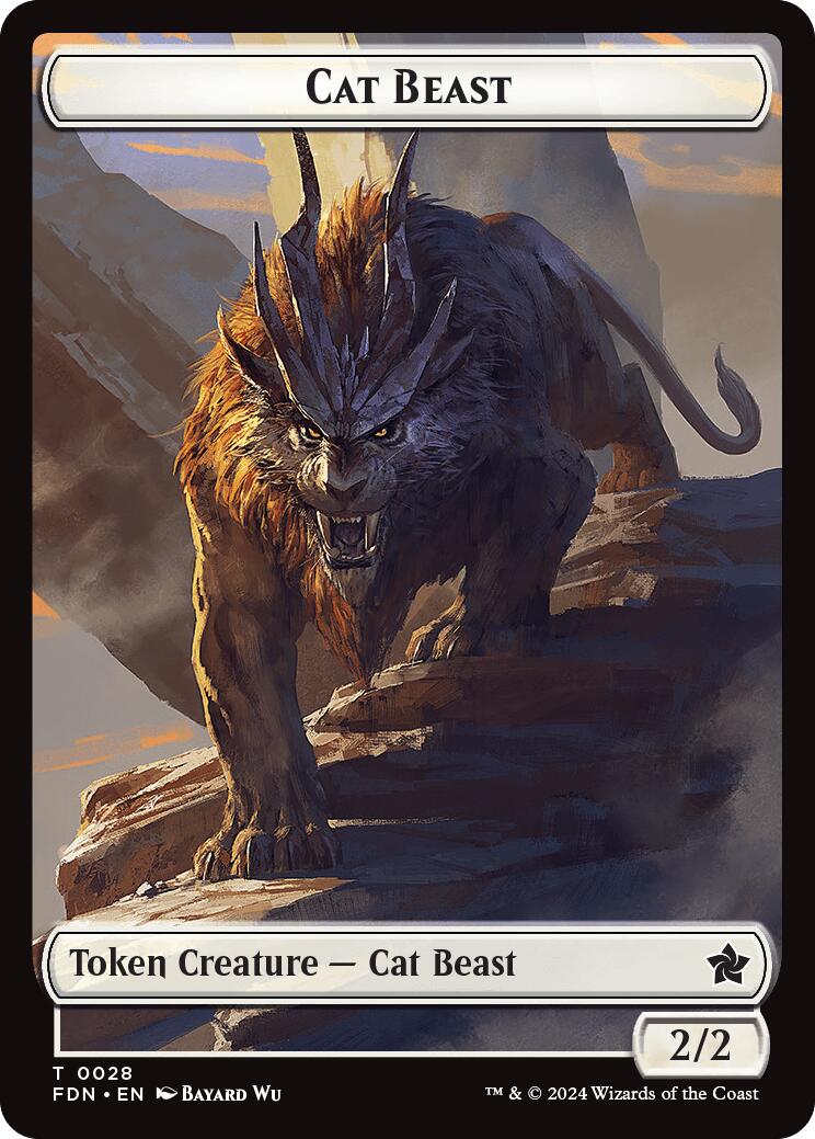 Cat Beast // Dragon (0017) Double-Sided Token [Foundations Tokens] | Chromatic Games