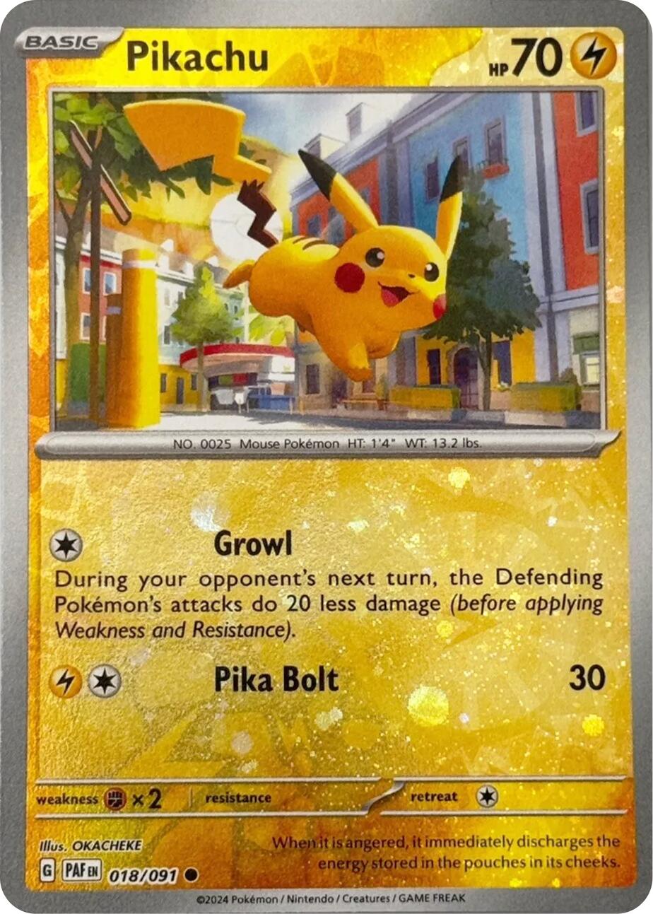 Pikachu (018/091) (Reverse Cosmos Holo) [Scarlet & Violet: Paldean Fates] | Chromatic Games