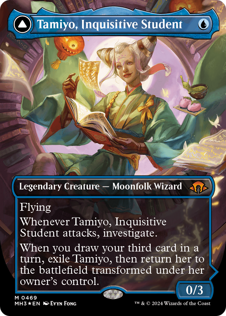 Tamiyo, Inquisitive Student // Tamiyo, Seasoned Scholar (Borderless) (Textured Foil) [Modern Horizons 3] | Chromatic Games