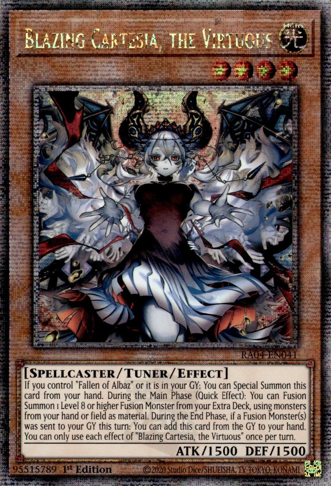 Blazing Cartesia, the Virtuous (New Art) [RA04-EN041] Quarter Century Secret Rare | Chromatic Games