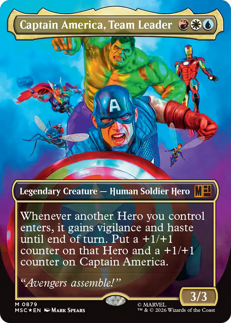 Captain America, Team Leader (Borderless) (Surge Foil) [Marvel Super Heroes Commander] | Chromatic Games