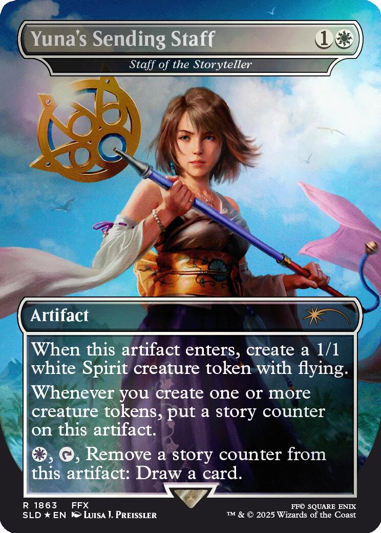 Yuna's Sending Staff - Staff of the Storyteller (Rainbow Foil) [Secret Lair Drop Series] | Chromatic Games