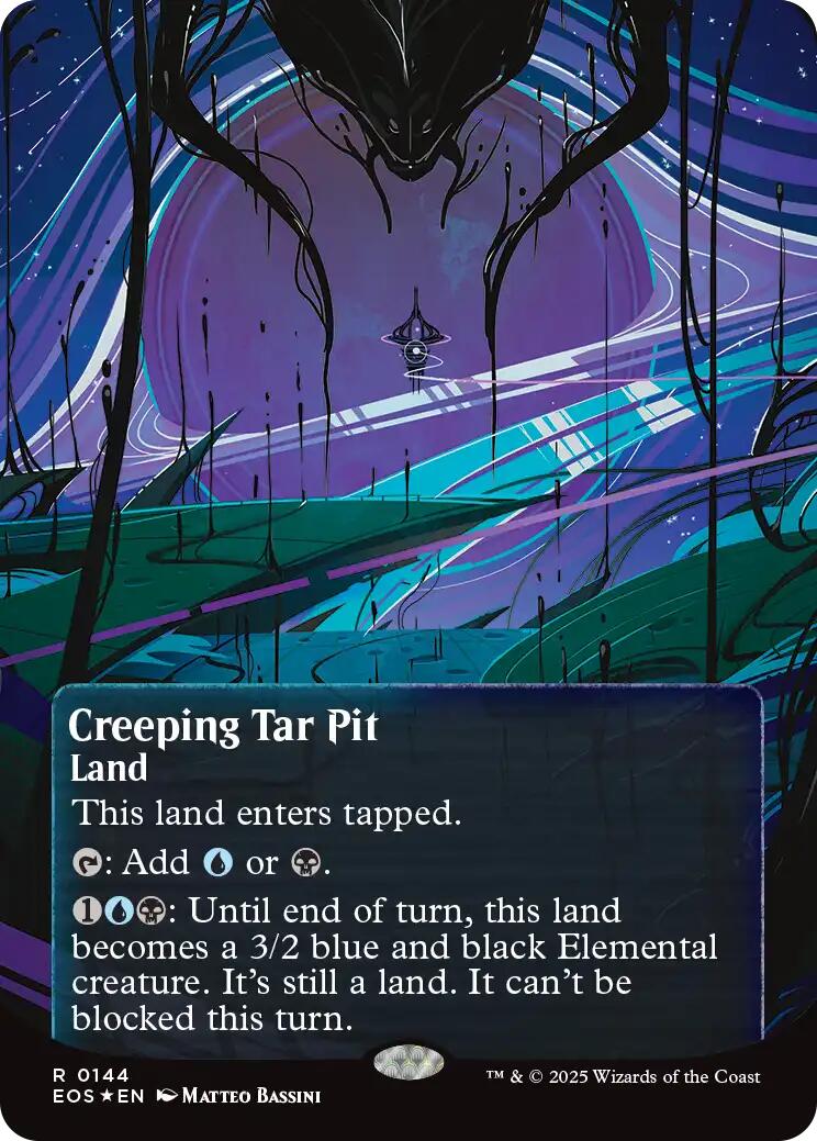 Creeping Tar Pit (0144) (Borderless) (Galaxy Foil) [Edge of Eternities: Stellar Sights] | Chromatic Games