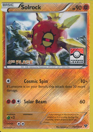 Solrock (64/146) (4th Place League Challenge Promo) [XY: Base Set] | Chromatic Games