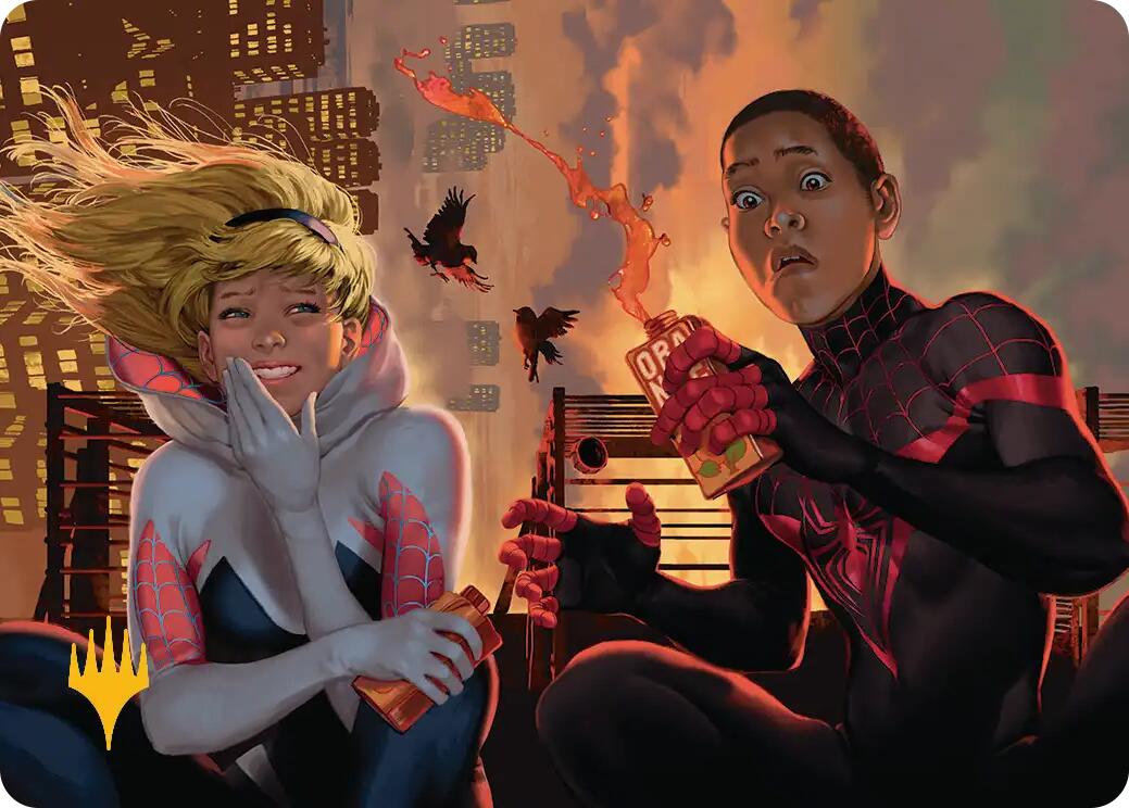 Heroes' Hangout Art Card (Gold-Stamped Planeswalker Symbol) [Marvel's Spider-Man Art Series] | Chromatic Games