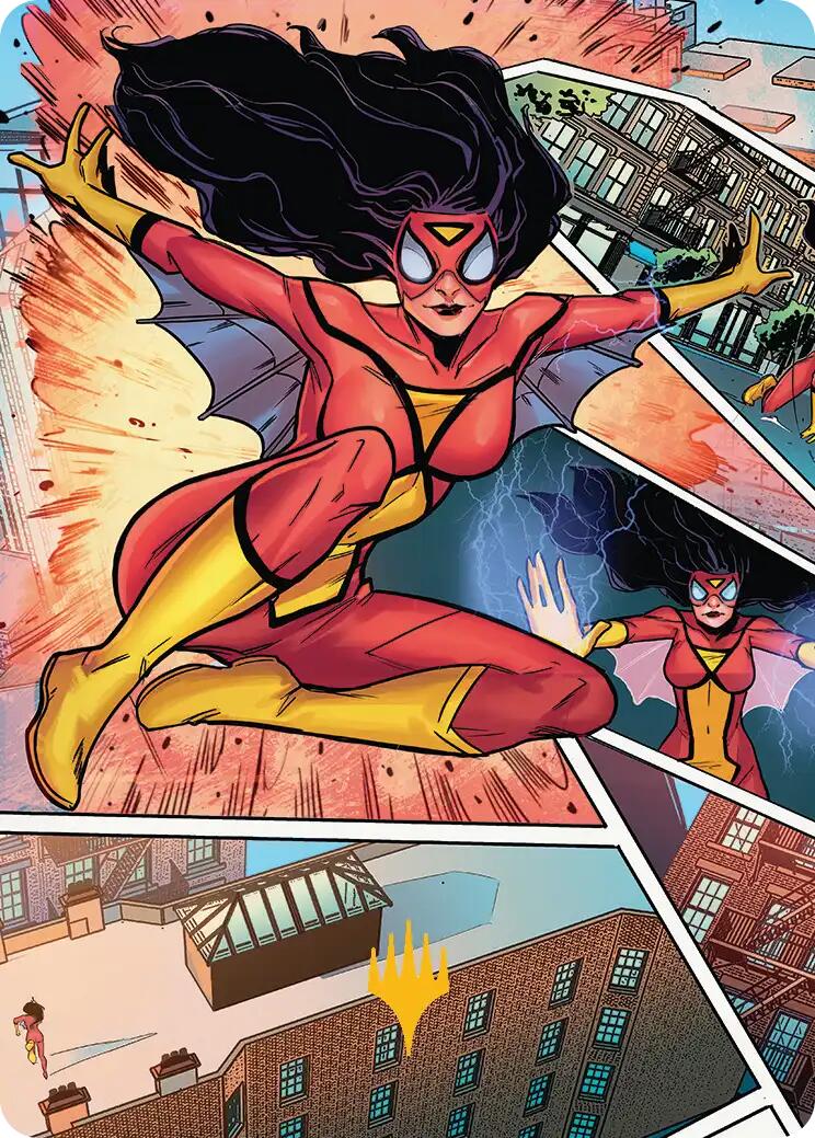 Spider-Woman, Stunning Savior Art Card (Gold-Stamped Planeswalker Symbol) [Marvel's Spider-Man Art Series] | Chromatic Games
